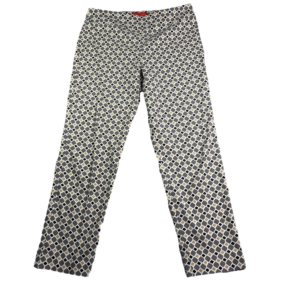 Krazy Larry Pants Women's 14 Geometric Diamond Gray Stretch Flat Front Comfy